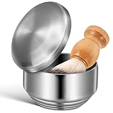 MAGICLULU Men Stainless Steel Shaving Soap Bowl with Lid 10.5Cm Sturdy Metal Reusable Shave Cup for Bathroom