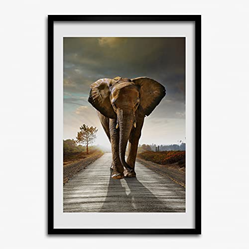 Cadre en bois 50x70 cm avec affiche d'éléphant moderne Tulup