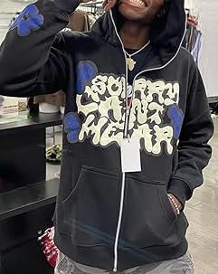 Harajuku Hoodies Letter Foaming Hooded Sweatshirt Zipper Jacket Y2k Hoodie image 5