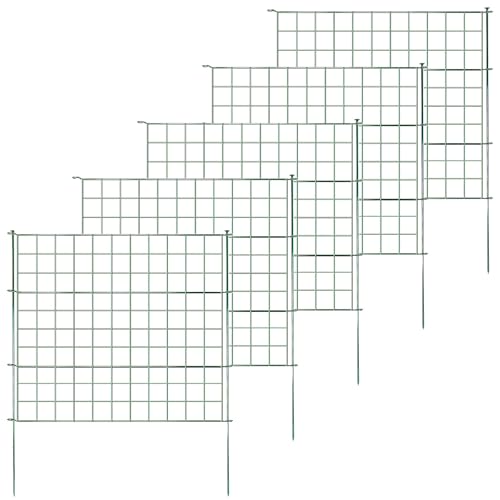 Floordirekt Teichzaun Gartenzaun Steckzaun Komplettset Metall 5x Gerade, Zaun zum stecken für Garten, Gitterzaun Set Freigehege für Tiere Pablo (Grün)