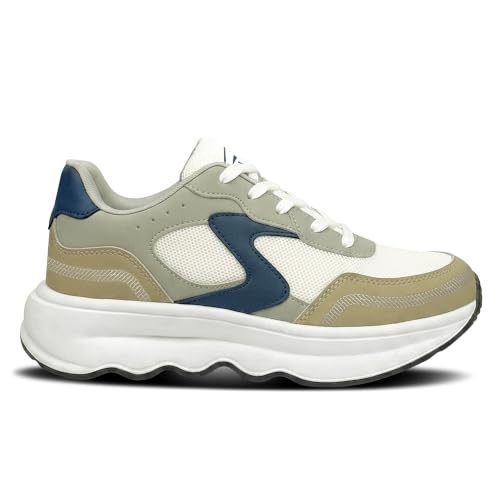 Image of BRUTON Men's MOTION-609 Casual Stylish Beige Sneakers | Lightweight Lace-Up Shoes | Cushioned Walking, College, Travel & Everyday Casual Footwear