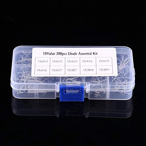 200pcs 10values Electronic Diodes Assortment Electronic Kit 1n4001~1n4007 1n5817~1n5819 Rectifier Diode Resistor Capacitor Transistor with Box