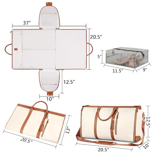 Image of Carry On Garment Bag, Large PU Leather Duffle Bag, Beige, Tote