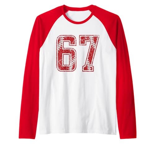 Nummer #67 Distressed Baseball Jersey Nummer Raglan