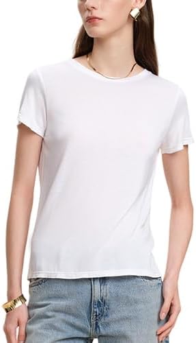 Womens Silk Blend Jersey Tee Short Sleeve T-Shirt Basic Fit Blouse Summer Spring Crewneck Tshirts Dressy Casual Tops - Image 7