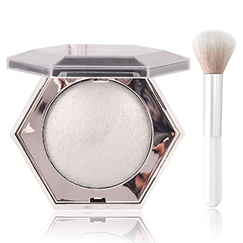 Face Shimmer Highlighter Palette Kit, Glitter Makeup Powder Highlighters Shiny Contour Highlight Illuminator de Maquillaje Waterproof & Long Lasting Concealer Palette with Brush - Diamond White (01#)