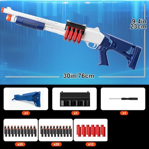 Image of Pampam Toys Shotgun Foam Blaster, Shell Ejecting Feature, with 60 Soft Darts, 16 Reloadable Shells, and Protective Goggles, for Kids and Adults