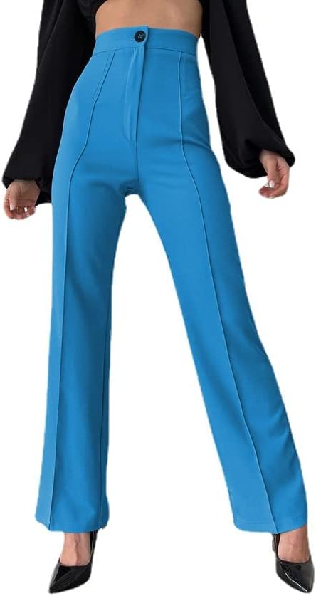 CYee Pantalones de cintura alta para mujer, pantalones de sarga elásticos con parte delantera plana, ajustados