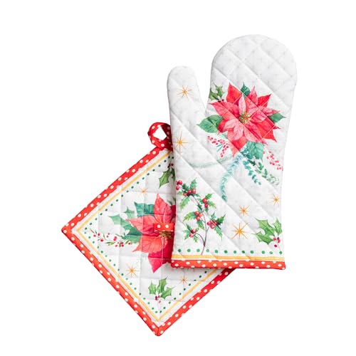 Maison d' Hermine 100% Cotton Oven Mitt & Pot Holder Set (7.5"x13" & 8"x8")