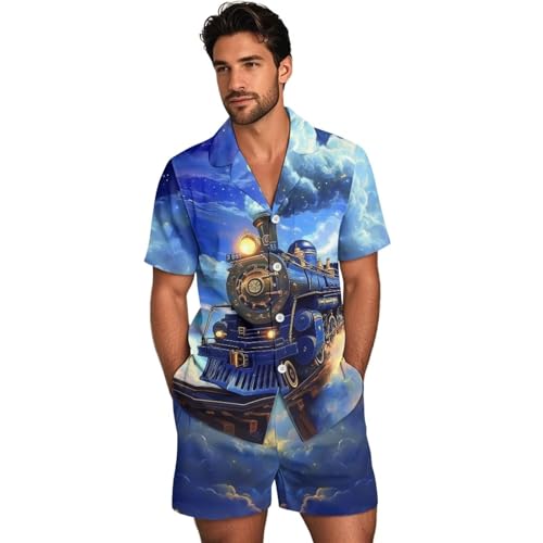 Summer Pajama Set for Men Short Sleeve Shirt with Shorts Sleepwear Soft Loungewear XS-5XL