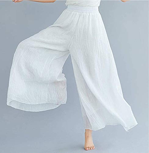 Women's Casual Elastic High Waist Wide Leg Cotton Linen Pants Trousers Skirt Elegant Flowy Wide Leg Pants Loose2