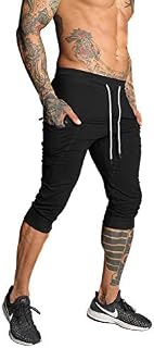 SAMZUEO Mens Casual Shorts 3/4 Jogger Pants Workout Training Jogger Capri Pants Black