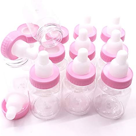 Simplewoo Pink Baby Shower Bottles Birthday Parties Favors, Newborn Baby Baptism Birthday Party Decor, Pack of 24
