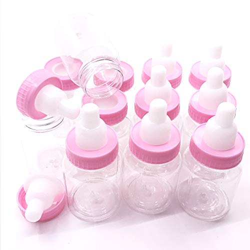 Simplewoo Pink Baby Shower Bottles Birthday Parties Favors, Newborn Baby Baptism Birthday Party Decor, Pack of 24