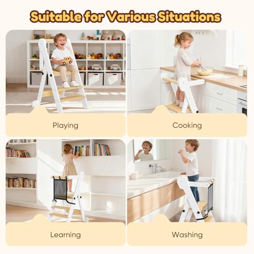 Miniatura 9 de Niktulo Torre De Aprendizaje Plegable Con Bolsa De Malla,Escalón Para Niños Ajustable En Altura De 2 Escalones,Torre Multiusos Para Niños Fácil De Montar
