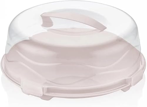 Best House | Plastic Cake Box | Round | PINK | Reusable Clear Cake Cover with Lid Carry Handle | Transport Storage Food Container Takeaway Holder, Cake Stand with Lids - 33 x 11.5 cm (Pack of 1)