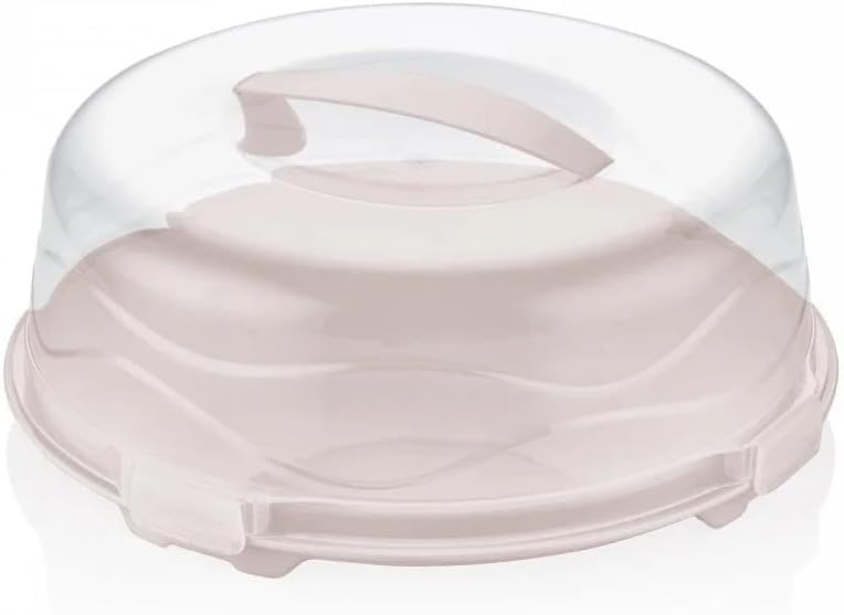 Best House | Plastic Cake Box | Round | PINK | Reusable Clear Cake Cover with Lid Carry Handle | Transport Storage Food Container Takeaway Holder, Cake Stand with Lids - 33 x 11.5 cm (Pack of 1) โ image 1