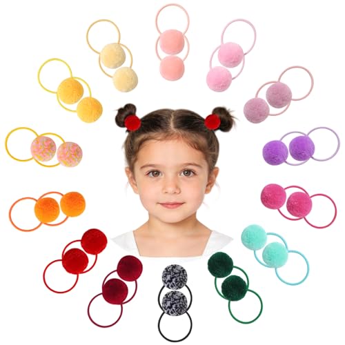 choicbaby Lot de 28 Élastiques Cheveux Bébé avec Pompons Doux, Élastiques en Nylon Sans Tirer ni Abîmer, Accessoires Cheveux pour Fille, Bébé et Enfant