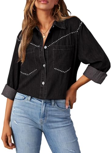 Dokotoo Long Sleeve Shirts for Women Casual V Neck Button