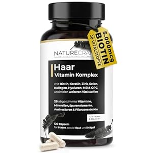 Haarvitamine complex met 28 vitale stoffen onder andere biotine, keratine, collageen, hyaluron, zink, selenium, MSM, OPC voor haar, huid en nagels. 120 capsules – (2 maanden voorraad)