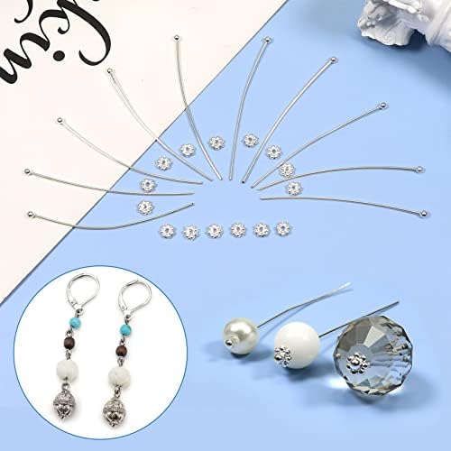 TOAOB 200pcs 50mm Silver Tone Brass Ball Head Pins Needles Jewelry Pins and Spacer Beads Suitable for 0.8mm to 4mm Holes