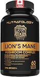 Nutratology® Organic Lion's Mane Mushroom Capasules - Nootropic Functional Mushroom Supplements Made With 40% Polysaccharides & >20% Beta-Glucan | Supports Memory, Cognition & Brain Health - 60 Count