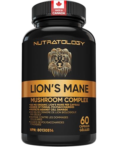 Nutratology® Organic Lion's Mane Mushroom Capasules - Nootropic Functional Mushroom Supplements Made With 40% Polysaccharides & >20% Beta-Glucan | Supports Memory, Cognition & Brain Health - 60 Count