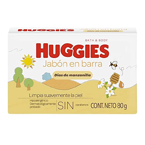 Huggies Días de Manzanilla, Jabón en Barra para Bebé con Miel y Manzanilla, Hipoalergénico, 1 Pieza de 80 gr