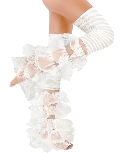 Benefeet Sox Womens White Lace Ruffle Leg Warmers Girls Japanese Kawaii Goth Lolita Frilly Mesh Leg Warmer Y2K Harajuku Fashion Long Loose Socks Cute Stacked Mesh Leg Warmers 80S Boot Socks For Party thumb #4