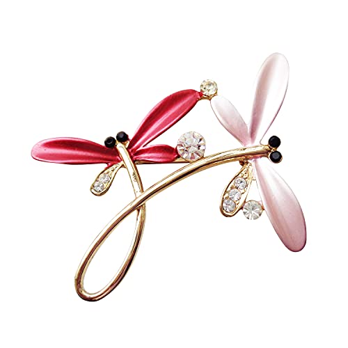 Image of Navachi 18k Gold Plated Multicolor Enamel White Crystal Double Dragonfly Wings Brooch Pins