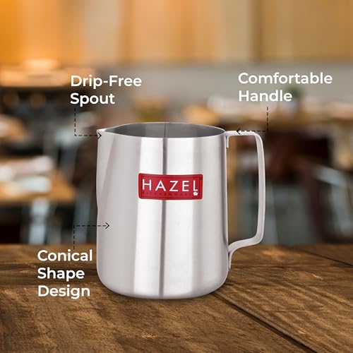 Image of HAZEL Stainless Steel Tea Coffee Milk Frothing Pitcher Serving Pot with Handle Spill Proof Pouring, 800 ML