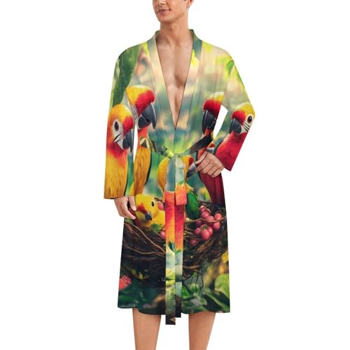 Albornoz de baño para hombre manga larga contra la piel sensible: ropa de dormir suave de loros