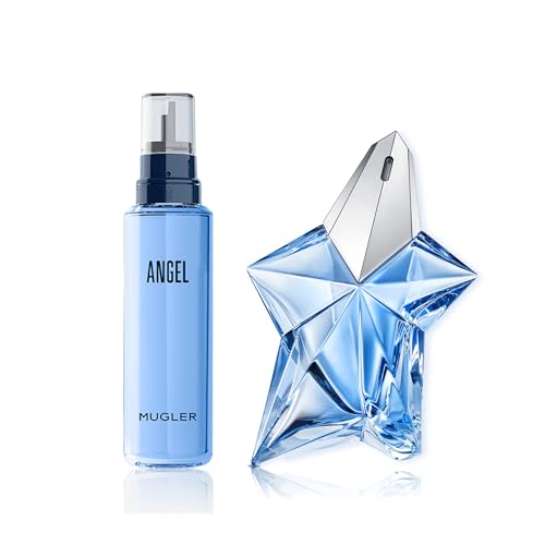 MUGLER Angel Eau de Parfum, Perfume para Mujer, Aroma Gourmand con Notas de Ámbar, Fragancia Fascinante, 100 ml + MUGLER, Angel, Recarga, 100 ml
