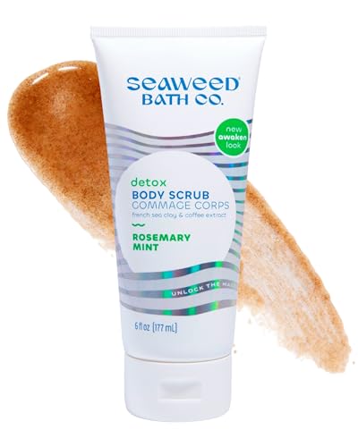 Seaweed Bath Co. Detox Body Scrub - Rosemary Mint - Exfoliating Skin Scrub Removes Dead Skin & Impurities - With French Sea Clay, Coffee Bean Extract - Vegan, Paraben & Sulfate Free - 6 oz