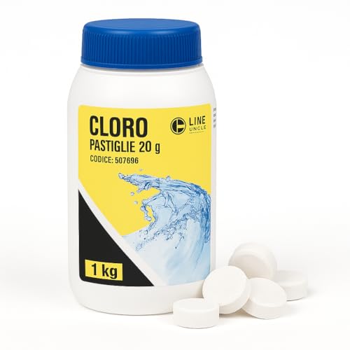 Cloro Piscina in Pastiglie 20g – 1kg | Cloro Stabilizzato Lenta Dissoluzione | Ideale per Piscine Fuori Terra, Idromassaggi, Spa | Pastiglie Effervescenti a Uso Facile.