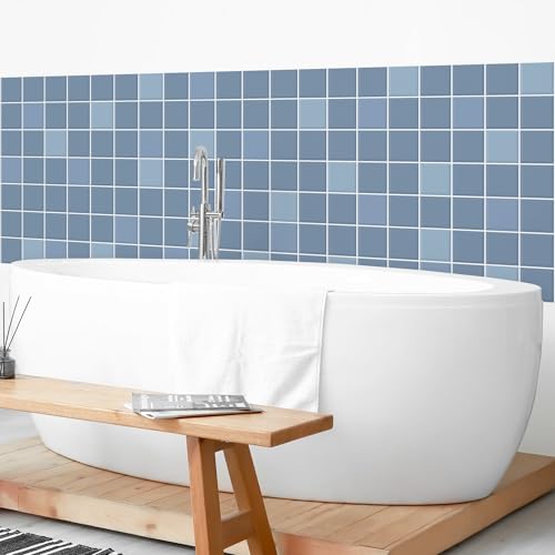 micasia Wandverkleidung Bad selbstklebend wasserfest mit Motiv fugenlos Wandpaneel - made in Germany - Design Hartfolie matt blau Badrückwand Fliesenoptik Unifarben statt Fliesen 1370-P (100x100cm)