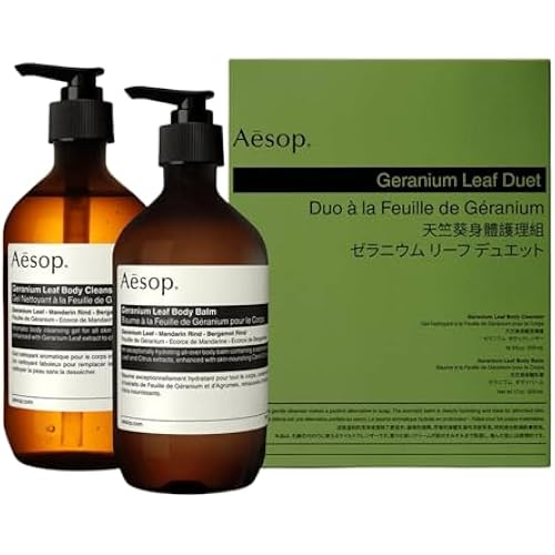 Aesop Geranium Leaf Body Cleanser & Balm Set | Citrus & Fresh Duo to Cleanse and Hydrate Skin | Geranium Leaf, Mandarin Rind, Bergamot Rind | 16.9 oz / 500mL (Set of 2)
