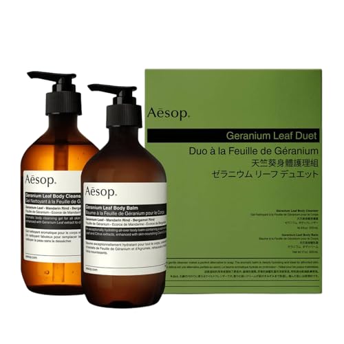 Aesop Geranium Leaf Body Cleanser & Balm Set | Citrus & Fresh Duo to Cleanse and Hydrate Skin | Geranium Leaf, Mandarin Rind, Bergamot Rind | 16.9 oz / 500mL (Set of 2)