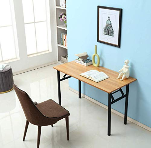 Need Home Office Desk 47 Inches Folding Computer Table Workstation No Install, Teak, Teak And Black #TOP4