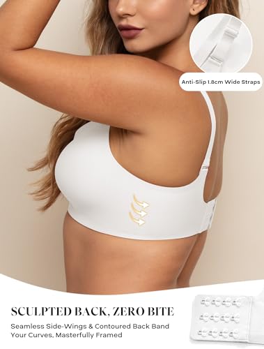 COMFELIE Comfy Wireless Bra Bralettes V Neck Seamless Bras Smooth Wire Free Basic Brassiere White 3XL — view 4