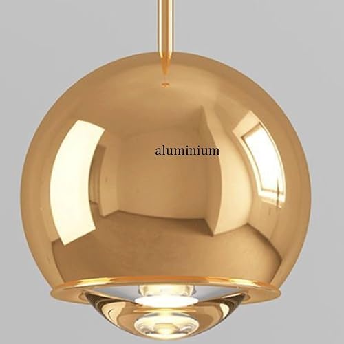 KAJYLFAST Globe Aluminium Lamp Body Pendant Light LED Light Source Bedroom Pendant Lamp Three Color Dimmable Indoor Decorative Hanging Light(Gold) [5]