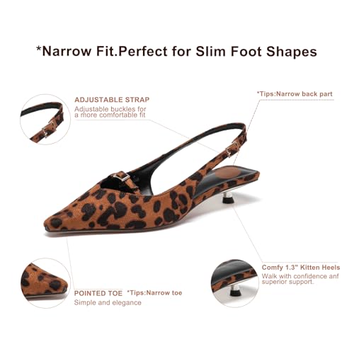 Lryweisy Women's Slingback Kitten Heels Comfortable Low Heel Pump Leopard Print3