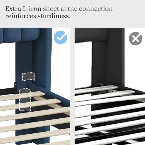 Topeakmart Queen Size Upholstered Platform Bed Frame with Mattress Foundation/Tufted Headboard and Wood Slat Support, No Box Spring Needed, Non-Slip Without Noise, Easy Assembly, Navy Blue