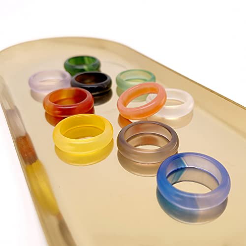 Morchic 10Pcs Agate Band Rings For Women, Smooth Assorted Size Mulit Color 6Mm Thick #TOP1