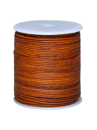 Cords Essentials Round Genuine Leather String Cord, Rope for Jewelry Making, Necklaces, Bracelets, Kumihimo Braiding, Wraps, Crafts and Hobby Projects (Distressed Tan, 1.5 MM)