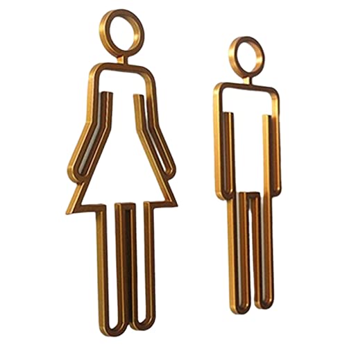 Men Women Toilet Sign, Bathroom Decor Decals, Plastic Figure Set Indicator Plaque Simple Toilet Door Sign for Shopping Center, Gold