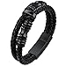 Bracelet Cuir Homme Noir Gourmette Acier Garcon Enfant Tressé 21 cm Fermoir Magnétique ID Identité Pas Cher Large Graver Chaine Poignet Personnalisable Cadeau Copain Ado Jeune Adult Adolescente