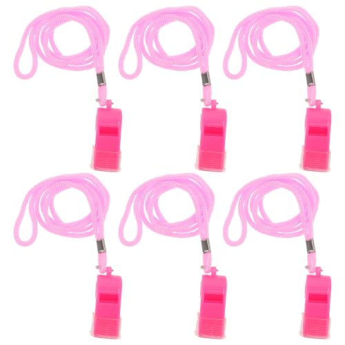 Silbatos de plástico con cordón rosa 6 piezas miniatura 1