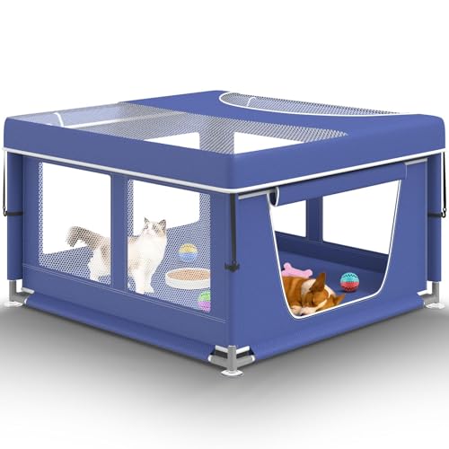 Hiaksedt 42 Ã— 42 Inch Puppy PlayPen, Dog PlayPen with Gate for Puppies, Small and Medium Dogs, Pet PlayPen with Roof for Outdoors & Indoors, Tear Resistant Fabric, Safe and Sturdy Dog Fence.