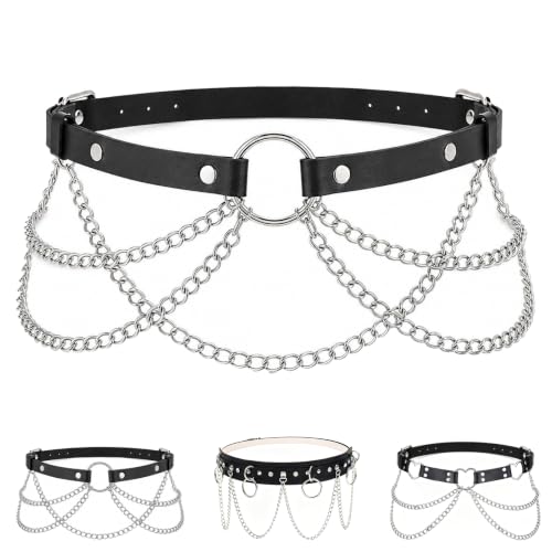 Ketten Gothic Leder Körperkette Silber Punk Leder Taillenkette (A)
